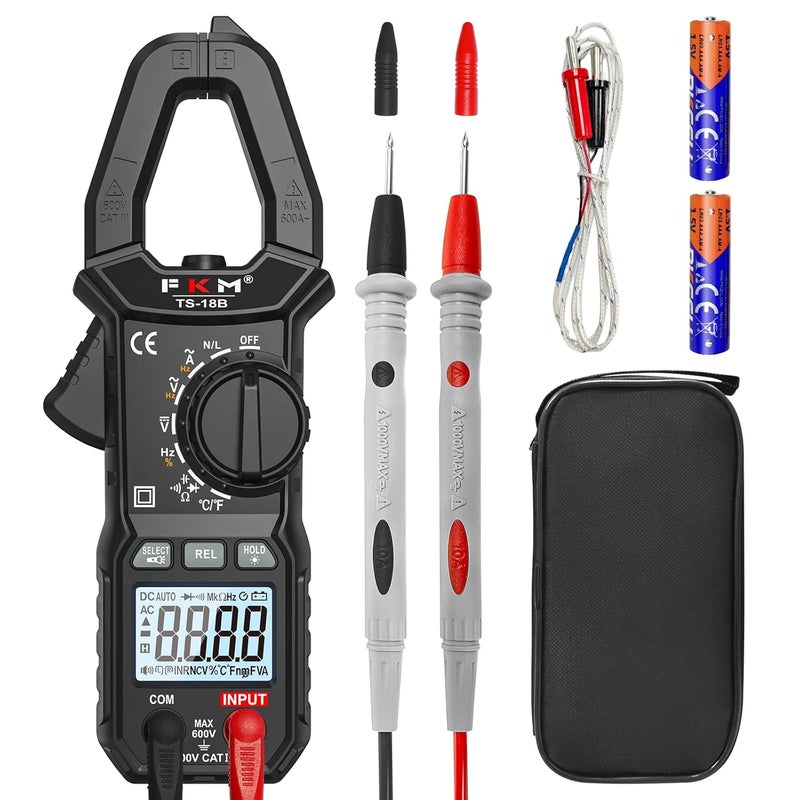 FKM Clamp Meter,TRMS 6000 Counts Digital Clamp Multimeter Voltage Tester,Auto-ranging Amp Volt Meter,for AC/DC Voltage,AC Current,NCV,Capacitance,Resistance,Continuity,Hz/Duty Cycle,Diode,Temp Test - Image 1